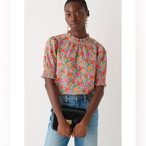 J. Crew Smocked Puff-Sleeve Top in Liberty Meadow Song Fabric in Pink size small